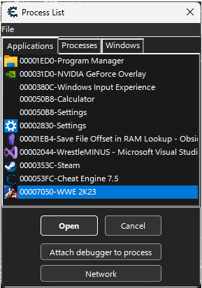 Open A Process - Cheat Engine